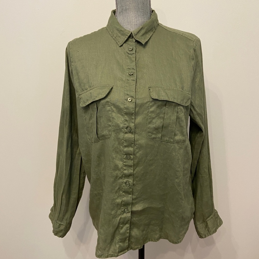 H&M Green Linen Button Up Shirt